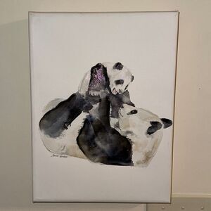 Susan Windsor Panda Mommy and Me Watercolor White Black Ivory Canvas Art Piece